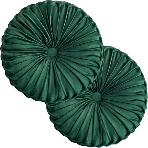 Miniatura 13 de Teieas Almohada redonda de terciopelo para decoración del hogar, cojín redondo plisado para sofá, silla, cama, automóvil, verde esmeralda