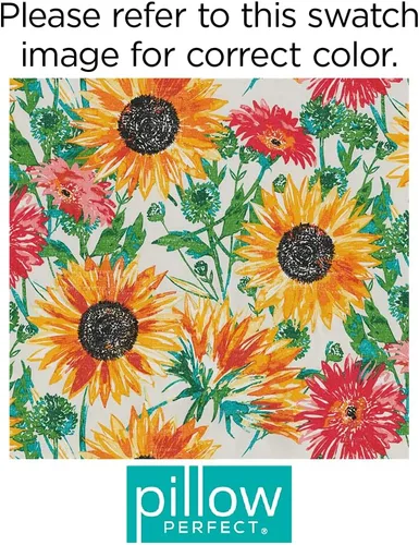 Miniatura 7 de Pillow Perfect Cojín de asiento de mimbre para interiores y exteriores con lazos, 2 unidades, 15.5 x 16 pulgadas, girasoles amarillo/verdes