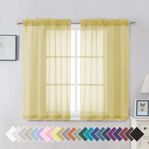Miniatura 166 de Aiyufeng 2 paneles de cenefa transparente negra de 14 pulgadas de largo, cortinas cortas negras transparentes para dormitorio, cortinas de cocina