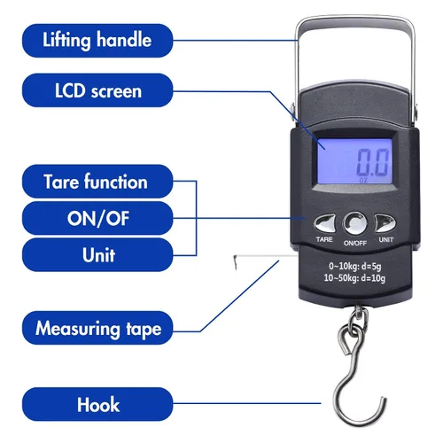Miniatura 3 de Paquete de 2 básculas de pescado, báscula de peso portátil para equipaje con pantalla LCD retroiluminada, 110 libras 110.2 lbs, báscula electrónica