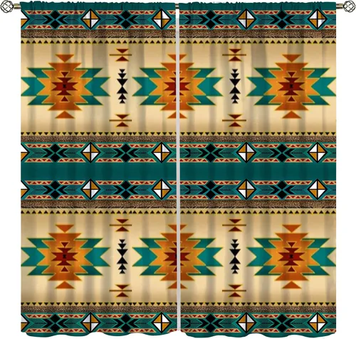 Miniatura 19 de YCness Cortinas aztecas, patrón étnico nativo nativo americano del suroeste, patrón étnico bohemio occidental geométrico para sala de estar
