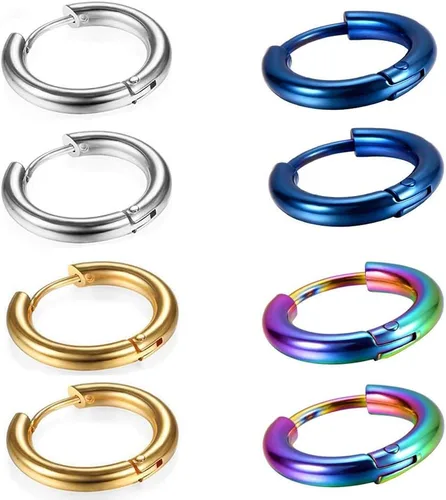 Miniatura 2 de Aretes de acero inoxidable 316L, argollas de 1564, 516, 2564, 716, 1532 y 3564 pulgadas, arracadas hipoalergénicas, para el cartílago, hélix