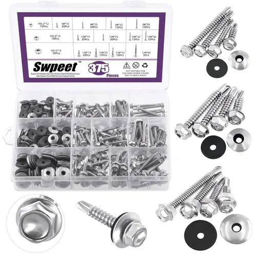 Miniatura 9 de Swpeet 70 tornillos autoperforantes de acero inoxidable 410 #12 x 3/4 pulgadas con cabeza hexagonal de arandela con acero inoxidable #12 x 3/4