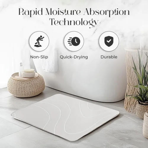 Miniatura 4 de Alfombra de baño de piedra de flujo ondulado para baño, 24 x 15 pulgadas, tierra de diatomeas de secado rápido, tapete de baño de piedra de ducha