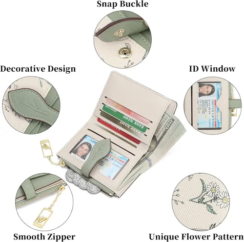 Miniatura 5 de GAEKEAO Billeteras pequeñas para mujer, con bloqueo RFID, plegable, de piel vegana, con bolsillo con cremallera, ventana de identificación
