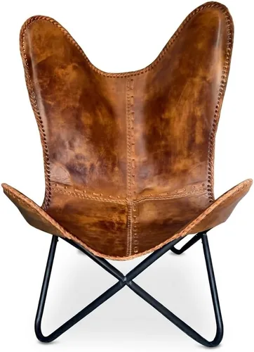 Shy Shy Shy Brown - Silla plegable con brazo de cuero vintage, silla de mariposa de cuero antiguo genuino, decoración del hogar, silla hecha a mano