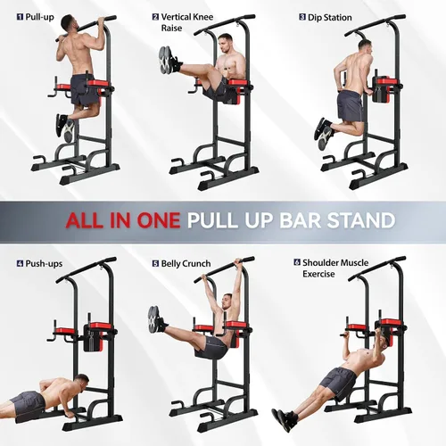 Miniatura 5 de Pooboo Power Tower Dip Station Pull Up Bar for Fitness Home Gym Workout,450 Pounds Multi-Function Adjustable Height Fitness Strength Training