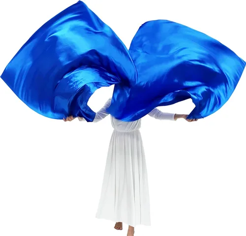 Miniatura 4 de Wuchieal Banderas de adoración de 51'' * 45'', banderas de alabanza de adoración tipo seda profética con varillas escalables 1 par (Azul marino)