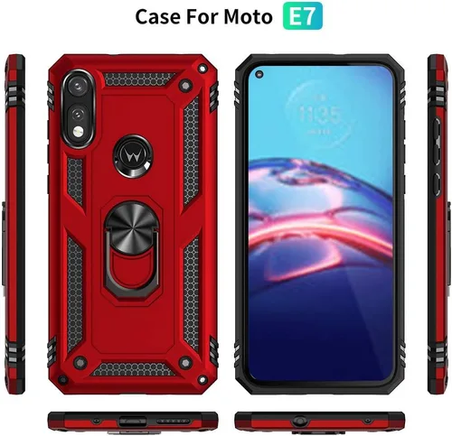 Miniatura 4 de Funda para Moto E Phone Case, Moto E con protector de pantalla HD, fundas protectoras de grado militar con anillo para Moto E 2020 (rojo)