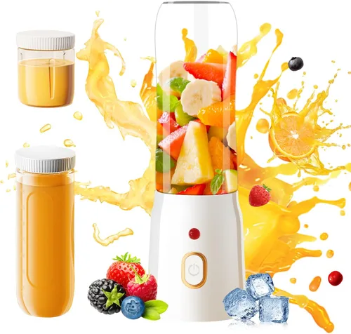 Licuadora de tamaño personal para batidos y licuados - Mezclador portátil recargable de 15.6 onzas con 10 cuchillas, 2 tazas para jugos de fruta