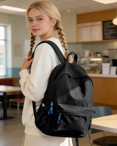 Miniatura 9 de Mochila escolar para adolescentes y niñas, color negro, simple, mochila escolar impermeable, mochila de escuela secundaria para niños, mochila