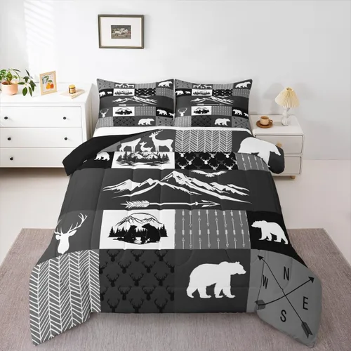 Miniatura 33 de jejeloiu Juego de edredón de dibujos animados para niños, tamaño individual, estampado de gatos, juego de ropa de cama con patrón de hojas, edredón