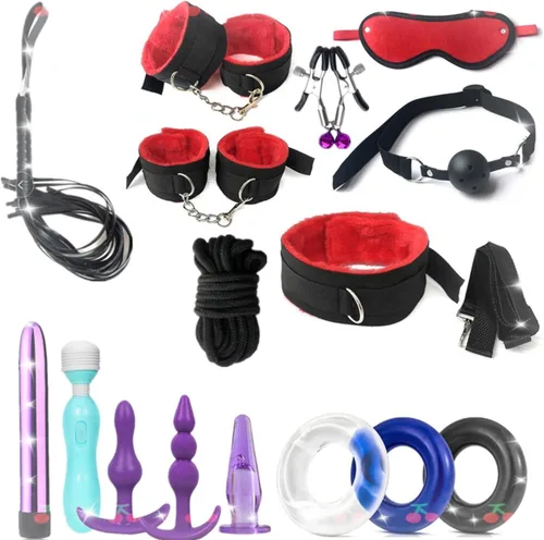 Miniatura 10 de Juego de 16 correas de felpa de alta calidad, juego de 16 piezas para dormitorio de parejas (negro)