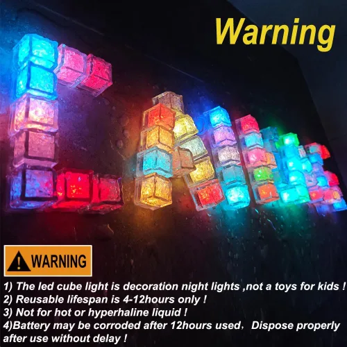 Miniatura 6 de Paquete de 120 cubitos de hielo iluminados, cubitos de hielo LED que brillan para bebidas con sensor de líquido, luces LED impermeables multicolor