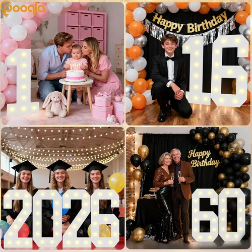 Miniatura 6 de Pooqla Números iluminados de 2.4 pies, números de marquesina de 2.4 pies de alto, decoración de fiesta para ella y él, cartel grande de mosaico