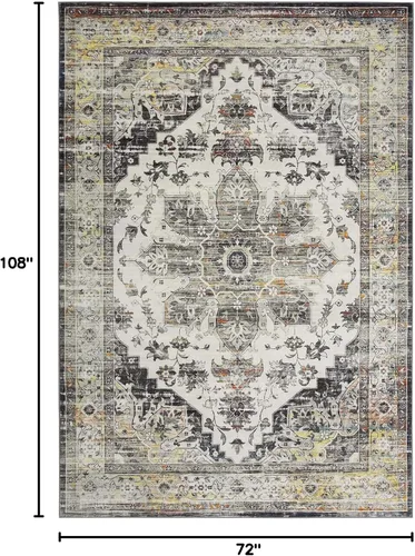 JOLENE.K Alfombra oriental lavable de 6 x 9 pies, suave, con estampado envejecido, vintage, antideslizante, resistente a las manchas, de pelo bajo,
