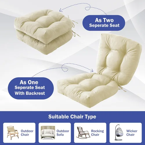 Miniatura 6 de IPYNBAP Juego de 2 cojines para sillas de exterior, cojines para sillas de patio con lazos, 17x17+4" cojines de asiento acolchados para exteriores