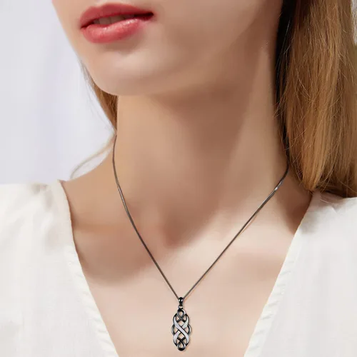 Miniatura 2 de YFN Collar con colgante de ópalo creado con nudo celta irlandés, collares negros de plata esterlina para mujeres y hombres de 18 pulgadas