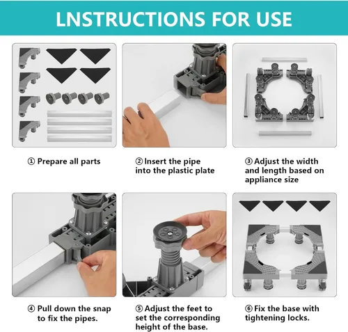 Miniatura 6 de Pedestales para lavadora y secadora, mini soporte ajustable para refrigerador con 8 pies reforzados y 4 ruedas dobles, base gruesa