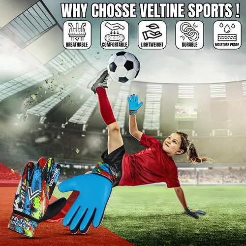 Miniatura 6 de Guantes de portero de fútbol para niños, jóvenes y adultos, guantes de portero de fútbol con protección doble en la muñeca y palmas de látex Cian