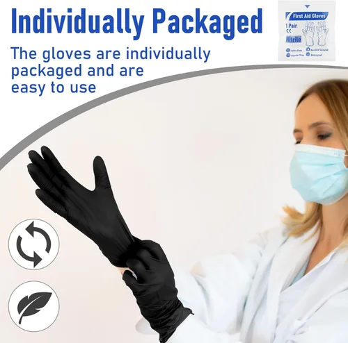Miniatura 4 de Chicingyou 30 pares de guantes de emergencia desechables empaquetados individualmente, guantes de viaje para trauma, guantes esenciales de nitrilo