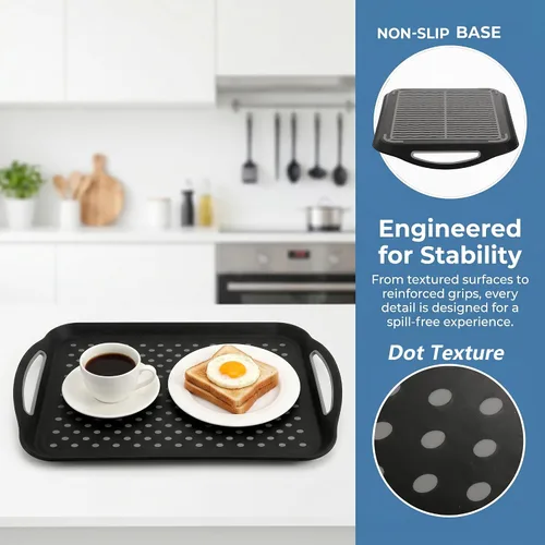Miniatura 3 de TOPZEA Paquete de 2 bandejas antideslizantes para servir con asa, bandejas rectangulares de plástico para servir alimentos, bandeja de regazo de TV