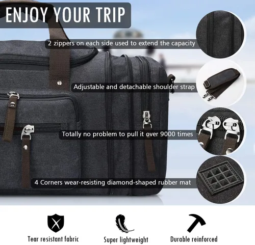 Miniatura 2 de Bolsa de viaje para hombre (lona, bolsa de fin de semana), Negro), A-001