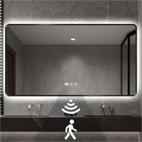 Miniatura 13 de Espejo LED Negro para Baño, 32"x24" Espejo de Baño Inteligente con Luces, Sensor de Movimiento, Antivaho, Regulable Sin Escalones y 3