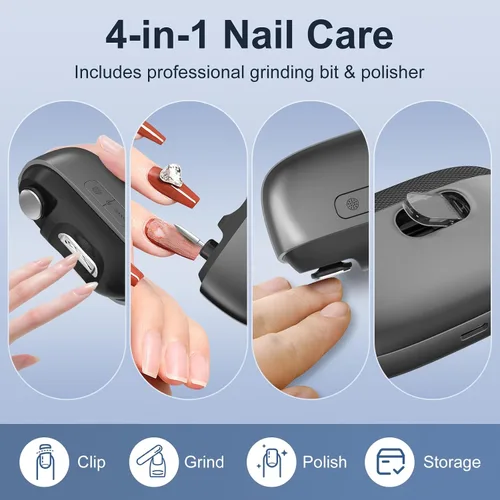 Miniatura 2 de Cortaúñas eléctrico mejorado 2026 con almacenamiento de uñas y luz LED, recortador de uñas y pies recargable inteligente para personas mayores