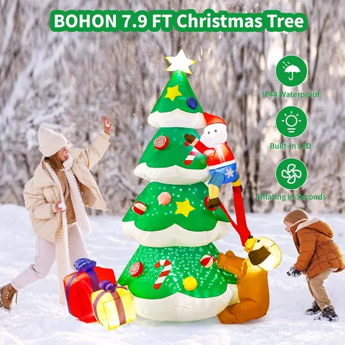 Miniatura 7 de BOHON Árbol de Navidad inflable de 2.4 m para exteriores, con luz de copo de nieve giratorio incorporada y luces LED, árbol de Navidad inflable