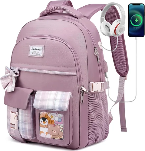 Miniatura 10 de Mochila escolar para adolescentes y niñas, mochila para laptop para mujeres, universidad, mochilas, mujer, morrales, escuela niñas Rosa
