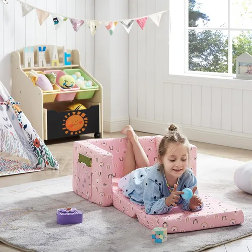 Miniatura 2 de Ulax furniture Sofá para niños, silla de relleno para niños, sofá convertible 2 en 1 para sofá cama (arcoíris rosa)
