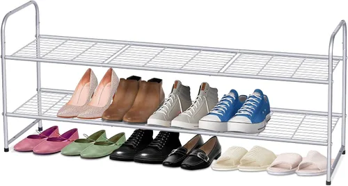 Miniatura 22 de KEETDY Organizador de zapatos largo de 2 niveles para armario, zapatero de metal para entrada, amplio estante apilable para zapatos con rejilla