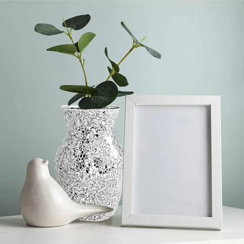 Miniatura 6 de Florero decorativo para flores, cristal agrietado hecho a mano, ramo único para centros de mesa, sala de estar, dormitorio, estanterías (plateado)
