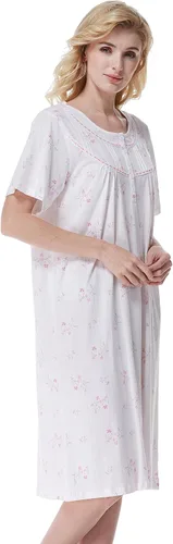 Miniatura 7 de Keyocean - Camisón de algodón para mujer, suave, cómodo, ligero, manga corta, vestido de casa, ropa de dormir, ropa de sala para verano.