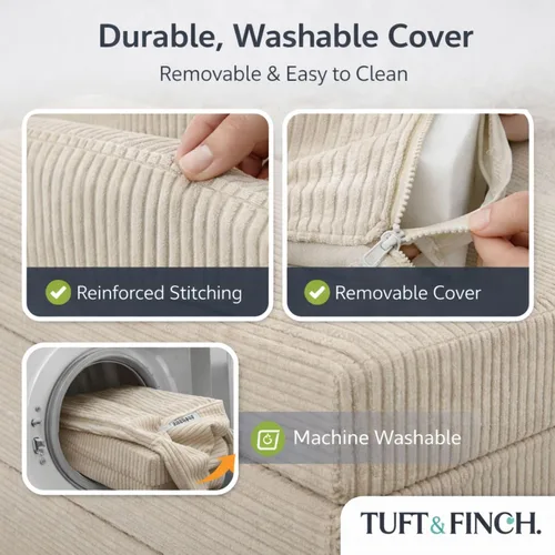 Miniatura 7 de TUFT & FINCH Sofá comprimido en forma de L de alta calidad, cama y asientos de 3 plazas, sofás seccionales convertibles para sala de estar, oficina