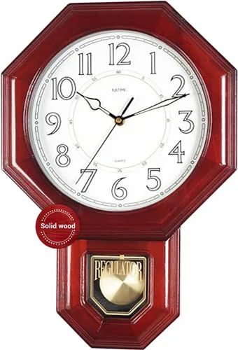 Miniatura 13 de JUSTIME Reloj de péndulo de madera maciza con carillones de estilo tradicional de escuela, con melodía de Westminster cada hora, fabricado en Taiwán