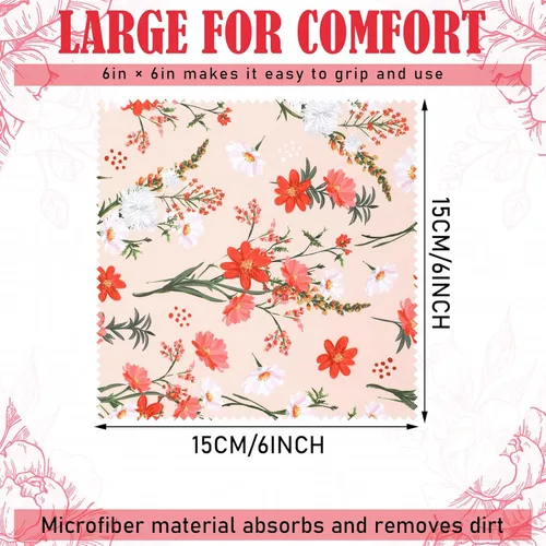 Miniatura 6 de Sinmoe 20 piezas de paño de limpieza de microfibra con diseño elegante de flores, paño de microfibra suave multicolor, limpiador de gafas