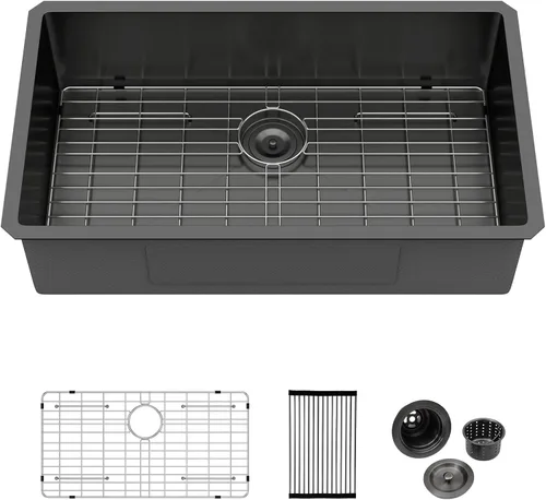 Miniatura 17 de Logmey Fregadero de cocina de montaje inferior de 33 pulgadas 33x19 Fregaderos de acero inoxidable SUS304 calibre 16 hechos a mano de un solo