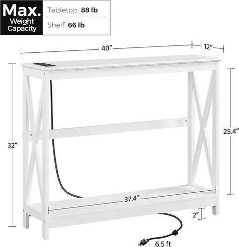 Miniatura 3 de Yaheetech Mesa Consola de 40" con 2 Tomacorrientes y 2 Puertos USB, Mesa de Entrada de Madera con Diseño en Forma de X, Mesa Angosta para Sofá