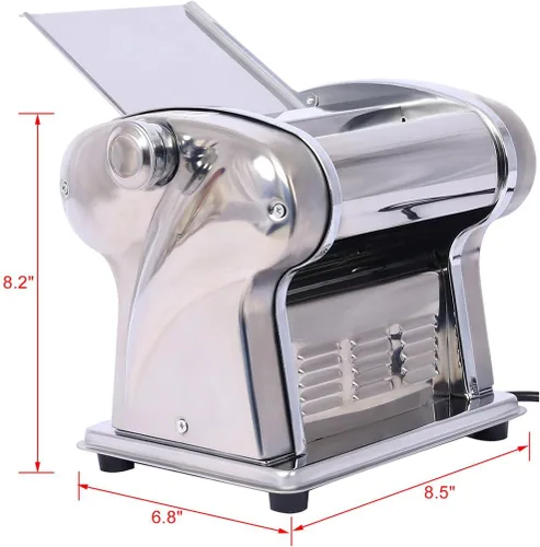 Miniatura 2 de Máquina eléctrica para hacer pasta, rodillo de fideos de acero inoxidable con motor integrado de 60 W, 8 ajustes de grosor, cortador de fideos