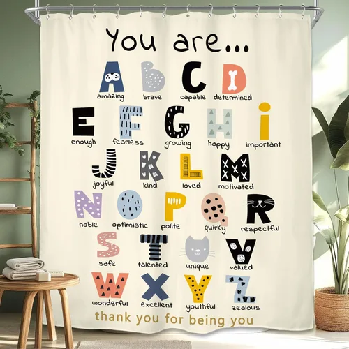 Miyotaa ABC Frases Alfabéticas Juego de Cortina de Ducha 60Wx71H Pulgadas Frases Positivas Inspiradoras Motivacionales Estás Aprendiendo Cortina