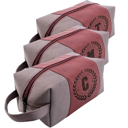 Regalos personalizados para padrinos de boda, bolsas de aseo personalizadas para hombres, regalos de padrino de boda, Beige, Diseño #1, Juego de 3