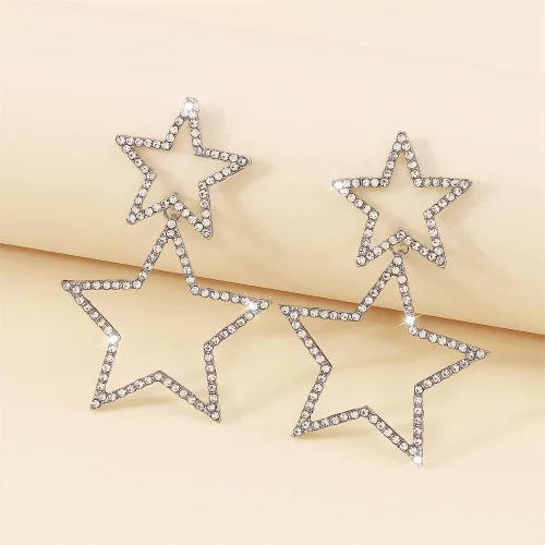 Miniatura 5 de Rhinestone Big Star Dangle Earrings for Women Girls Hypoallergenic Crystal Long Tassel Stars Charms Drop Dangling Stud Fashion Lightweight Festival