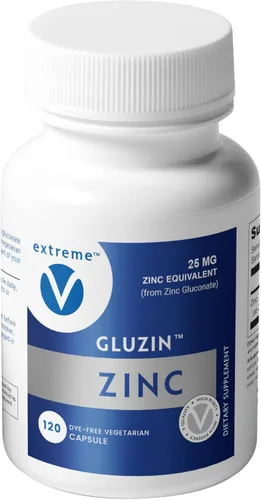 Suplemento de zinc Gluzin™ 25 mg | Gluconato de zinc | Etiqueta limpia, 120 cápsulas vegetarianas pequeñas | Opción suave y de dosis baja para apoyo