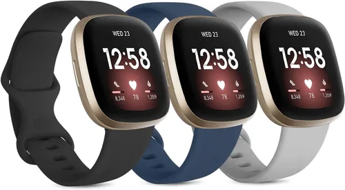 Paquete de 3 bandas de silicona para Fitbit Sense bandas Fitbit Versa 3 bandas para mujeres y hombres, correas deportivas suaves clásicas de