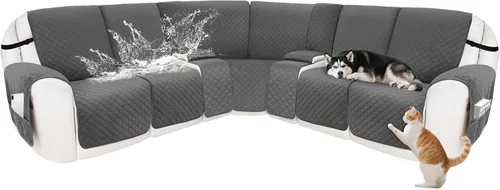 Miniatura 83 de Fundas para sofá modular reclinable, de terciopelo en forma de L, funda de consola central para perros y mascotas, lavable antideslizante, 1 funda