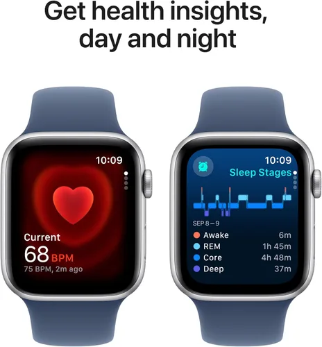 Miniatura 5 de Apple Watch SE (2ª generación) [GPS 44mm] Smartwatch con caja de aluminio plateado y correa deportiva de mezclilla S/M. Rastreadores de fitness