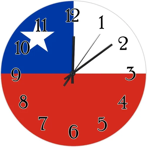 Reloj de pared de madera con bandera de Chile, reloj de pared de cuarzo de calidad, funciona con pilas, silencioso de 12 pulgadas, reloj de pared