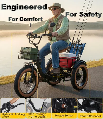 Miniatura 7 de KAKIGO Electric Tricycle for Adults,Peak 1350W Motor Etrike,48V15.6Ah Ebike,20"x4"Fat Tire Aluminum Folding Electric Trike,3-Wheel Electric